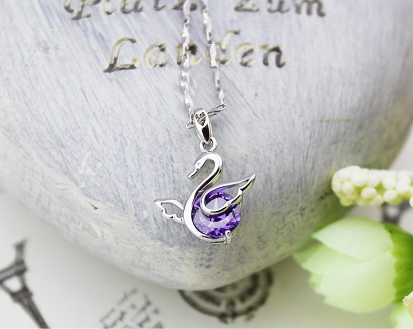SS11040 S925 silver swan Love necklace
